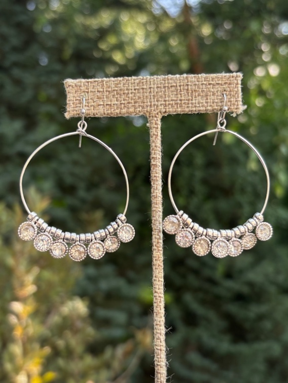 Park Lane Silver Hoop Earrings with Crystal Drops